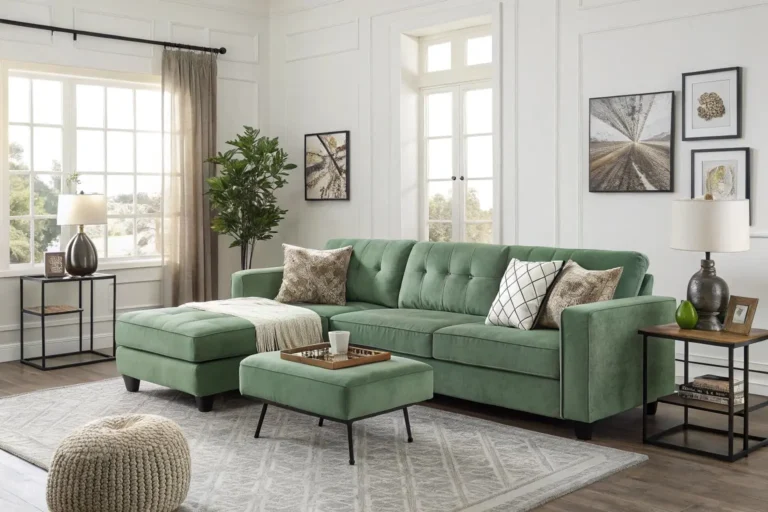 green l shaped couch