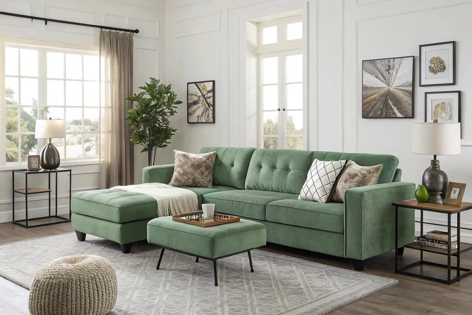 green l shaped couch