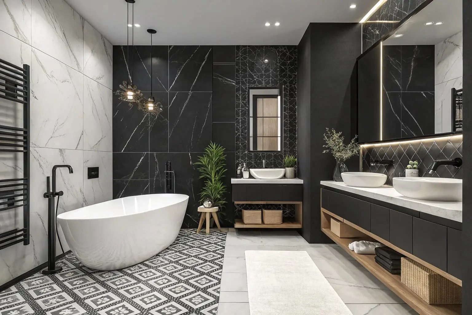 black and white bathroom decor