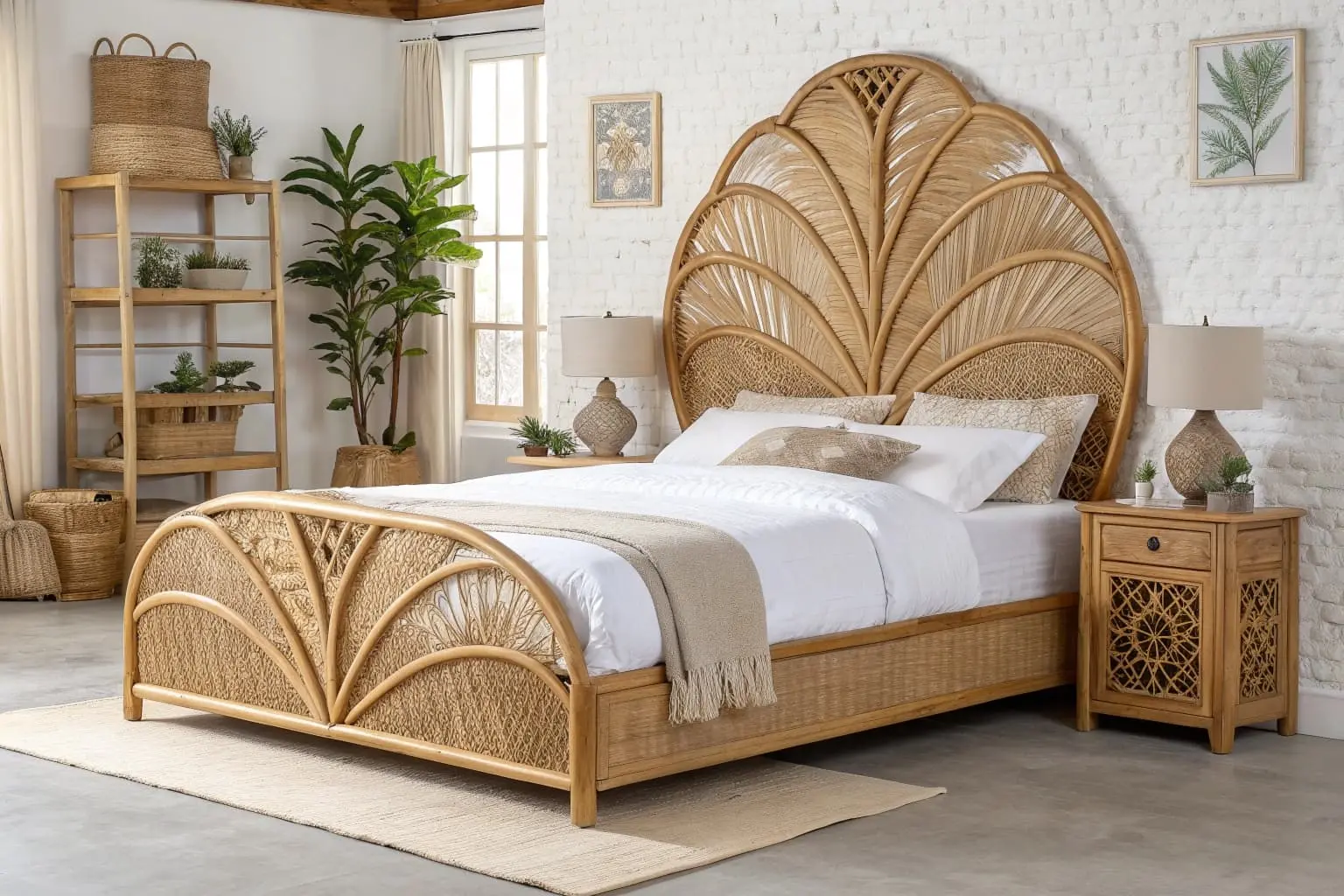 wicker queen bed frame