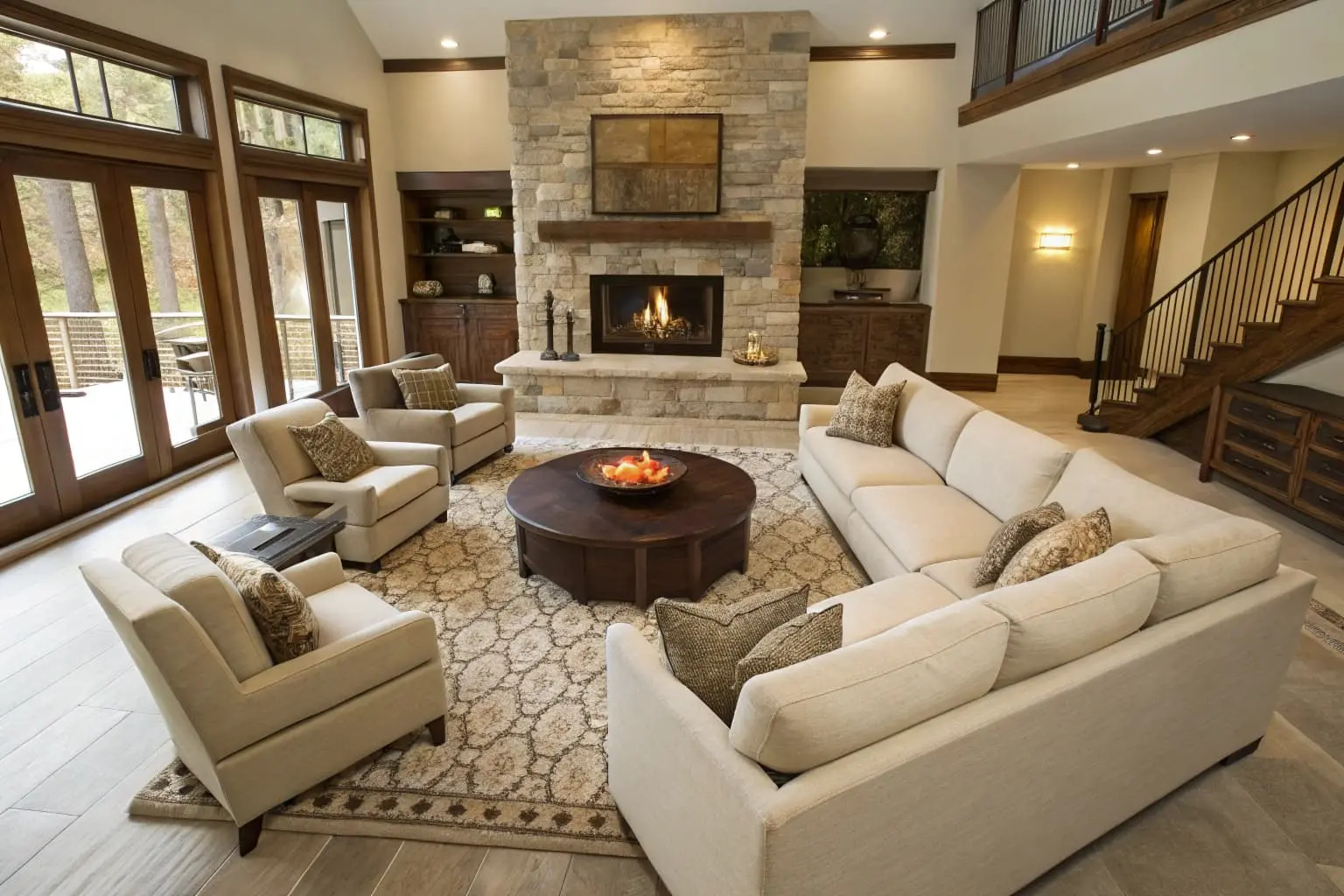 living room furniture layout with fireplace
