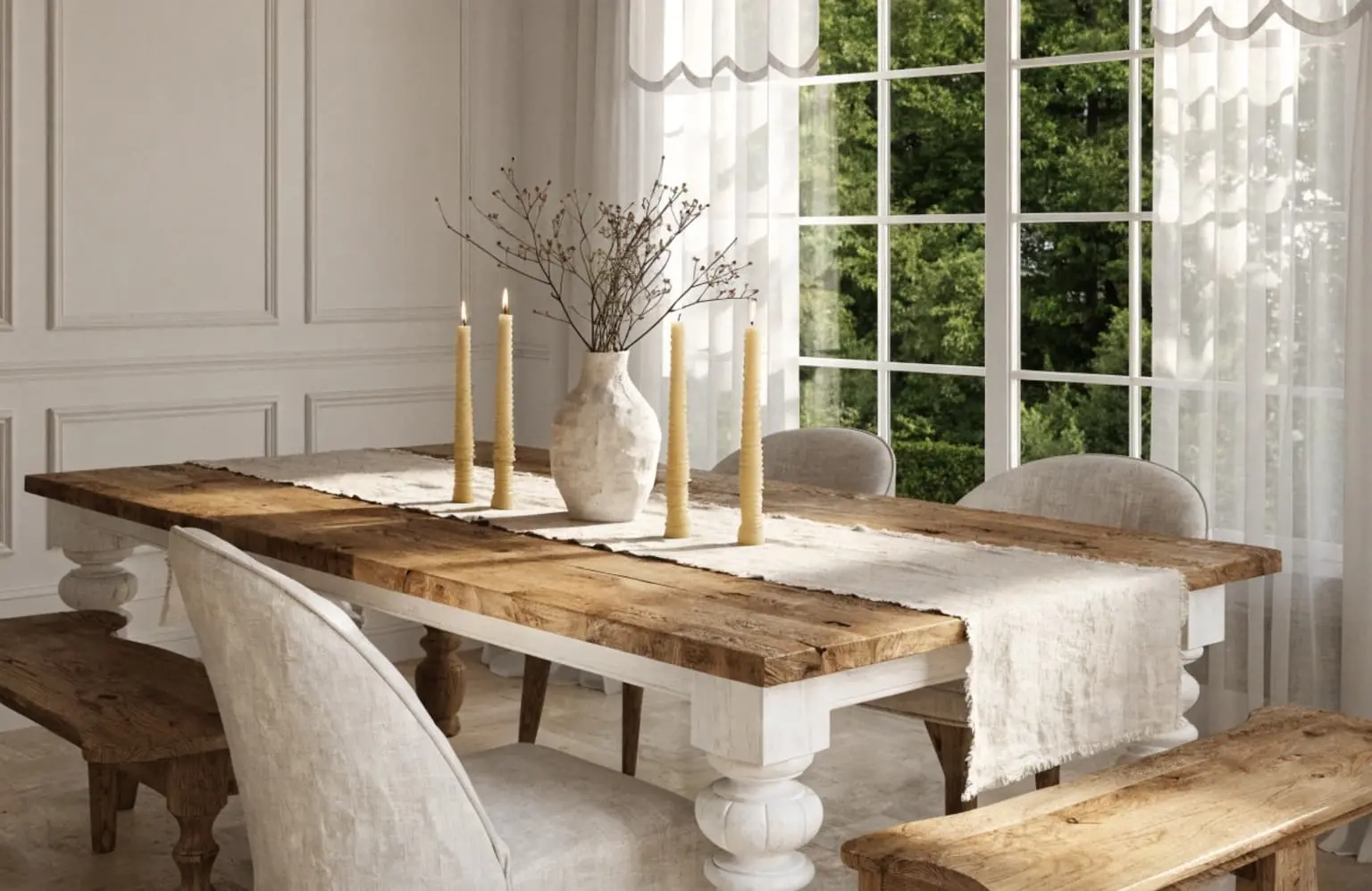 white and oak table