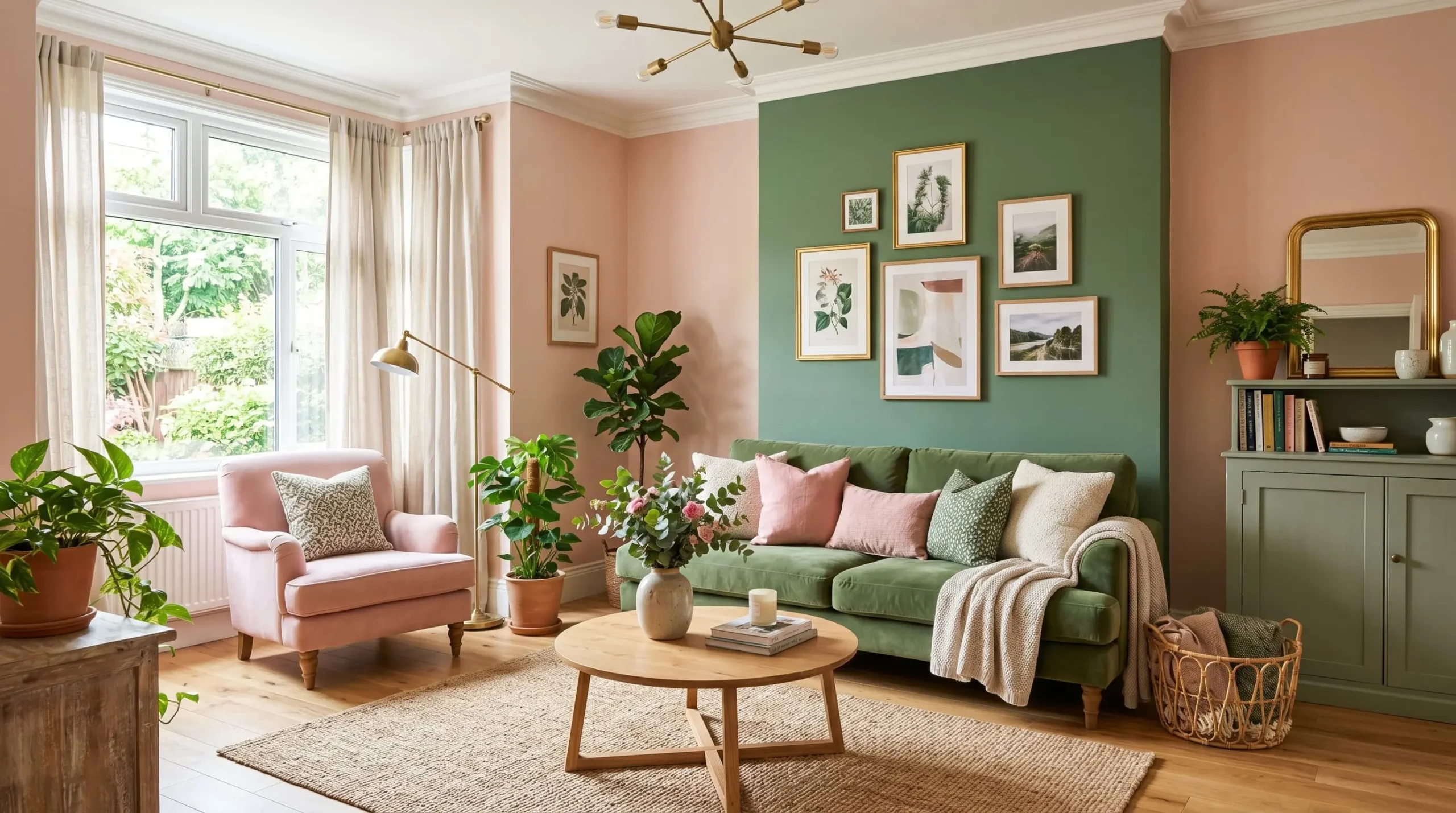 pink green living room paint makeover